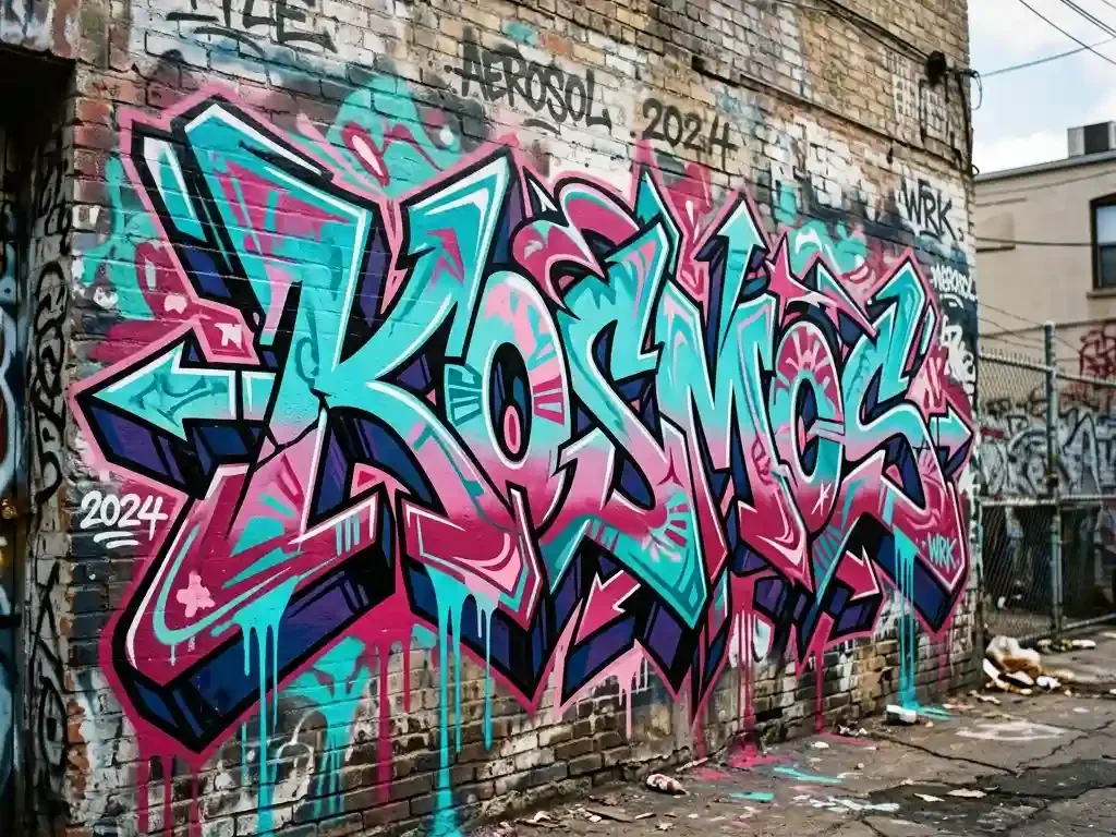 Wildstyle graffiti piece on a brick wall